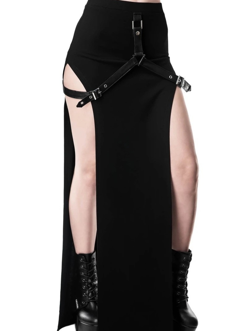 Killstar Black Gothic Maxi Skirt with Harness Straps